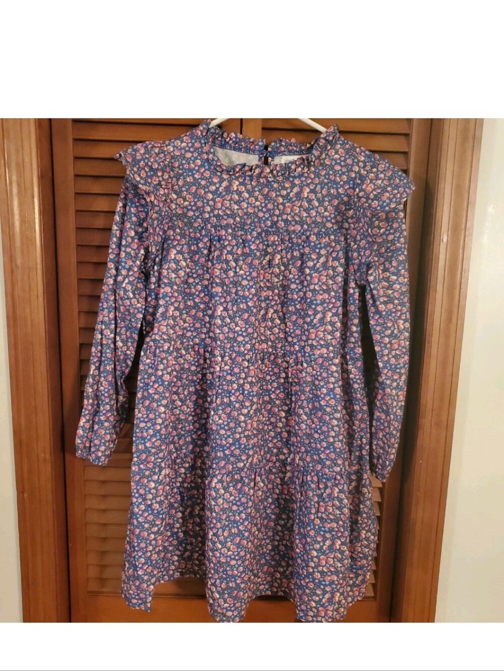 Shop The Mint Girl Blue Pink Floral Tiered Ruffle Long Sleeve Dress Size 12/14